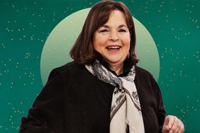 Ina Garten on a designed background