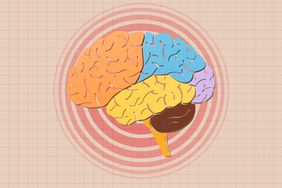 an illustration of a brain with red inflammation circles around it