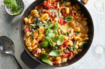 White Bean & Sun-Dried Tomato Gnocchi in a skillet