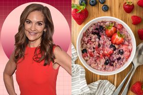a side by side of Joy Bauer and her oatmeal recipe