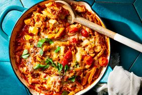 a recipe photo of the Creamy Chicken & Penne Alla Vodka Casserole with Peas