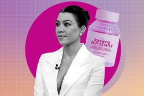 a photo of Kourtney Kardashian and Lemme's GLP-1 Daily supplement bottle