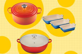a collage featuring the Le Creuset product deals from Amazon