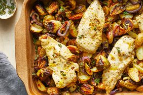 Lemon-Garlic Dump Dinner with Chicken, Potatoes & Brussels Sprouts
