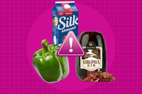 a collage featuring Canada's Silk Almond Milk, a green pepper, and Boar's Head Virginia Ham