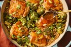an overhead image of the Orange Chicken & Broccoli Skillet