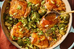 an overhead image of the Orange Chicken & Broccoli Skillet