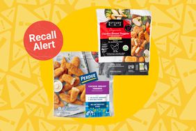 a collage featuring Butcher Box Organic & Perdue's Chicken Breast Nuggets with the "recall alert" stamp