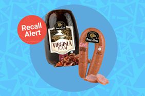 a collage featuring Boar's Head Virginia Ham and Smoked Uncured Kielbasa with the "recall alert" badge