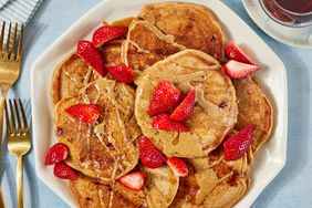 a recipe photo of the Peanut Butter–Strawberry Pancakes