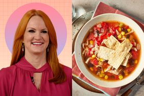 split-screen image of Ree Drummond and a bowl of soup