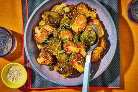 a recipe photo of the Roasted Brussels Sprouts with Kimchi Vinaigrette