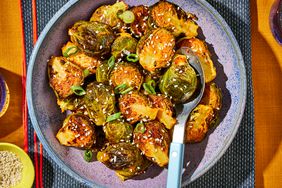 a recipe photo of the Roasted Brussels Sprouts with Kimchi Vinaigrette