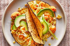 two Buffalo Cauliflower Tacos on a plate
