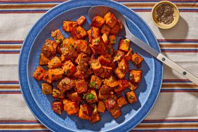 a recipe photo of the Roasted Garlic Butter Sweet Potatoes