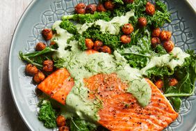 Roasted Salmon with Smoky Chickpeas & Greens