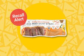 a photo of the Smokey Hibachi Seasoned BEEF SKIRT STEAK sold at Costco being recalled with the "recall alert" stamp