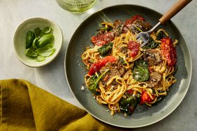 a recipe photo of the Slow-Cooker Sun-Dried Tomato & Spinach Pasta Bake