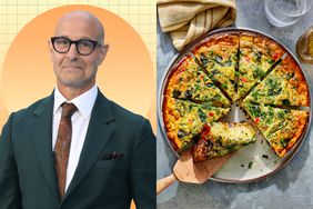 a side by side of Stanley Tucci and EatingWell's Potato Frittata
