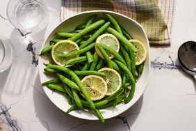 Overhead view of a bowl of Steamed Fresh Green Beans recipe