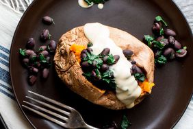 a photo of the Stuffed Sweet Potato with Hummus Dressing