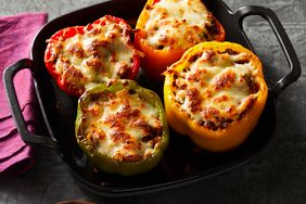 Cauliflower Rice Stuffed Peppers in baking dish