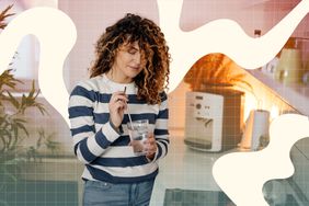 a photo of a woman putting a straw into a glass of water