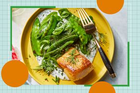 a recipe photo Crispy Cod with Charred Snow Peas & Creamy Herb Sauce