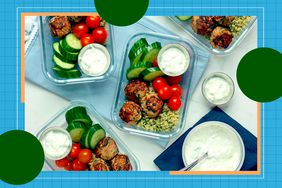 a recipe photo of the Spinach & Feta Turkey Meatballs with Herbed Quinoa