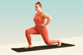 Woman exercising on a designed background