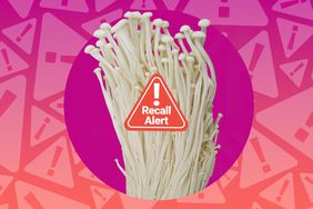 a photo of enoki mushrooms with the "recall alert" badge