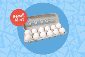 a photo of a carton of eggs with the "recall alert" stamp