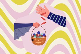 an illustration of someone trick-r-treating
