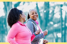 two women running together