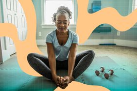 a photo of a woman doing yoga in her home
