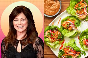 side by side of Valerie Bertinelli and EatingWell's Shrimp Lettuce Wraps 