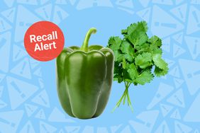 a photo of a green bell pepper and cilantro with the "recall alert" badge