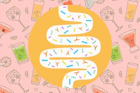 an illustration of a gut with cocktails in the background