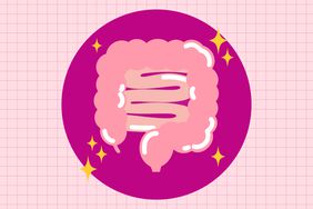 an illustration of a gut with gold stars surrounding it 