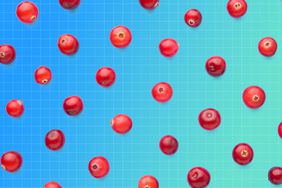 image of Cranberries scattered on a decorative background 
