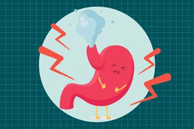 an illustration of a stomach with gas pushing out of it