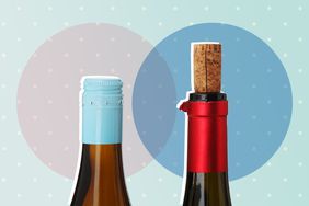 Two bottles of wine - one with a screw cap and the other with a cork